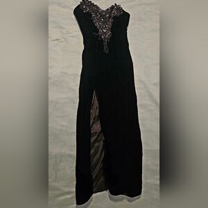 Black Velvet Strapless Gown Sequins/Beading Thigh-High Slit